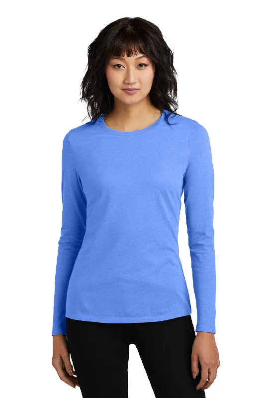 District Womens Perfect Blend CVC Long Sleeve Crewneck T-Shirt - Heather Royal Blue - New