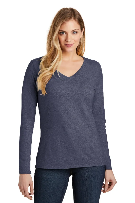 District Womens Very Important Long Sleeve V-Neck T-Shirts - Heather Navy Blue