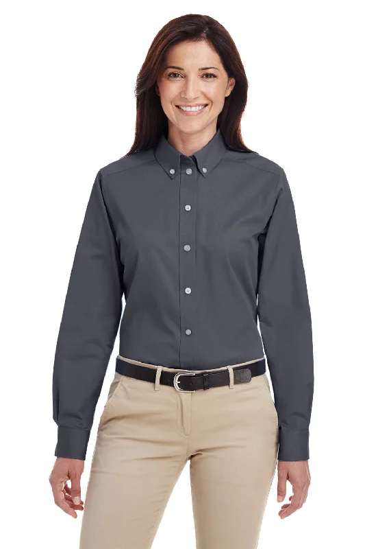 Harriton Womens Foundation Stain Resistant Long Sleeve Button Down Shirt - Dark Charcoal Grey - Closeout