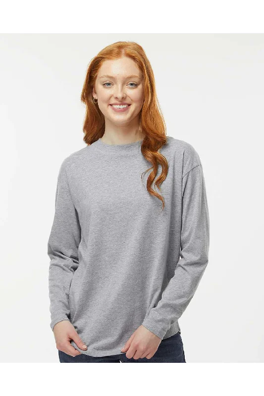 LAT Womens Fine Jersey Long Sleeve Crewneck T-Shirt - Heather Grey