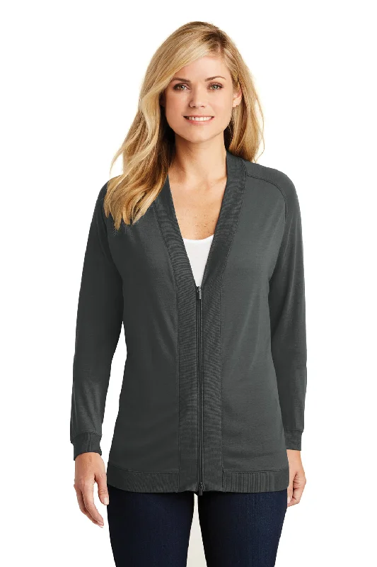 Port Authority Womens Concept Bomber Long Sleeve Cardigan Sweater - Smoke Grey - Closeout