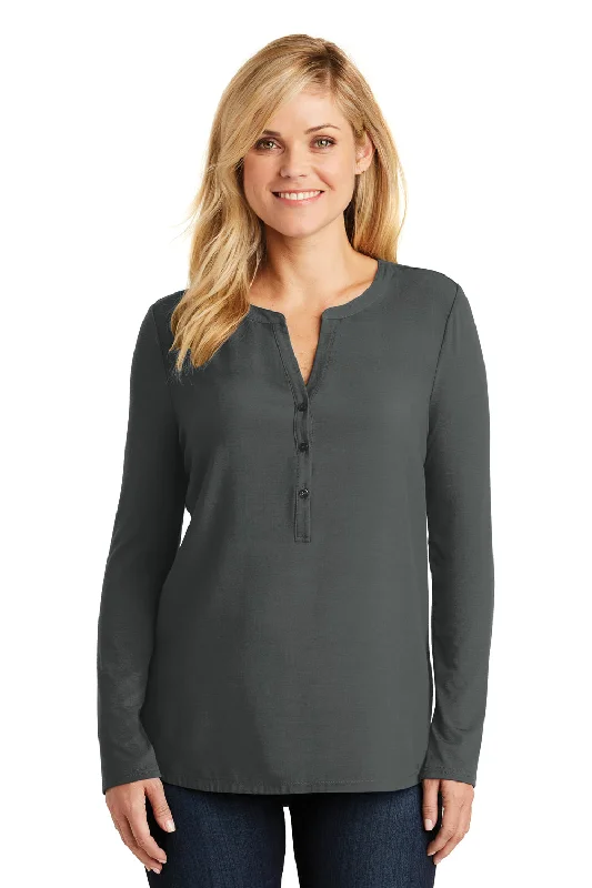 Port Authority Womens Concept Jersey Long Sleeve Henley T-Shirt - Smoke Grey