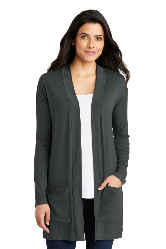 Port Authority Womens Concept Long Sleeve Cardigan Sweater w/ Pockets - Smoke Grey