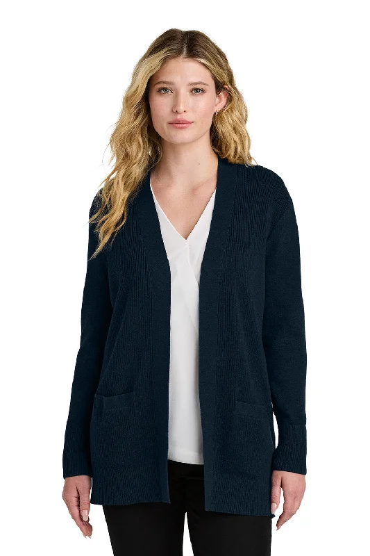 Port Authority Womens Easy Care Open Front Long Sleeve Cardigan Sweater w/ Pockets - River Navy Blue - New