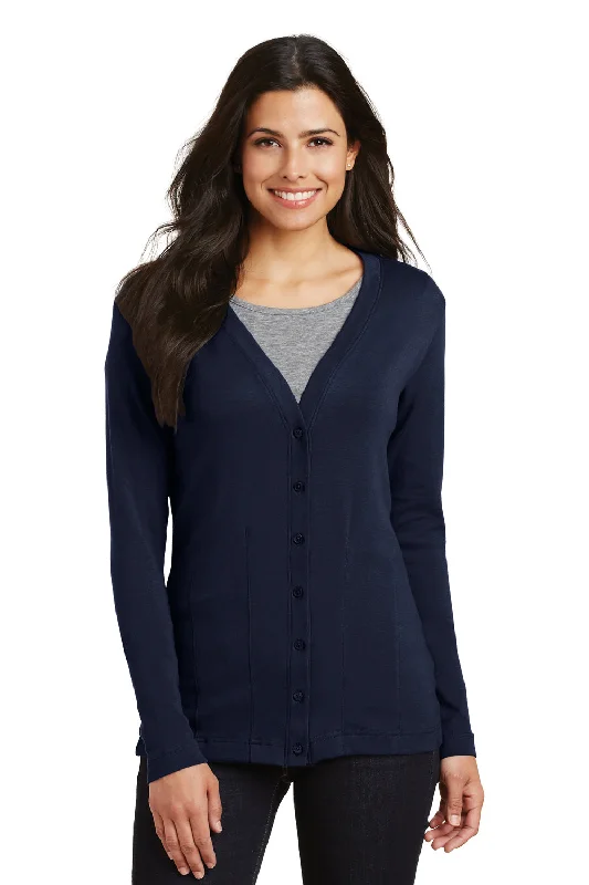 Port Authority Womens Long Sleeve Cardigan Sweater - True Navy Blue