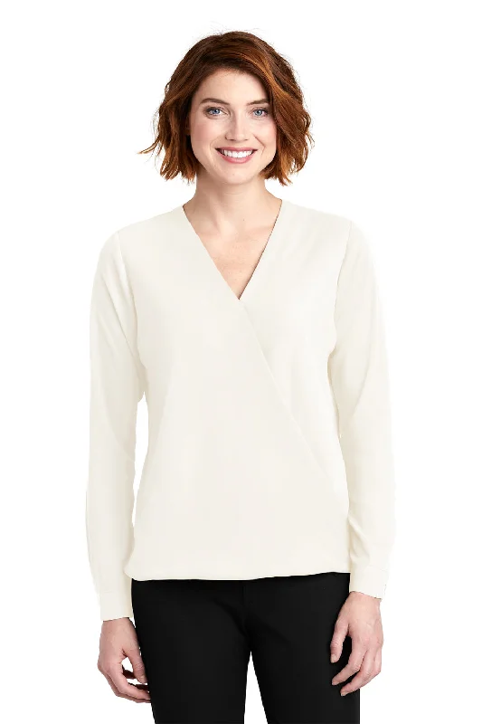 Port Authority Womens Long Sleeve V-Neck T-Shirt - Ivory Chiffon White - Closeout