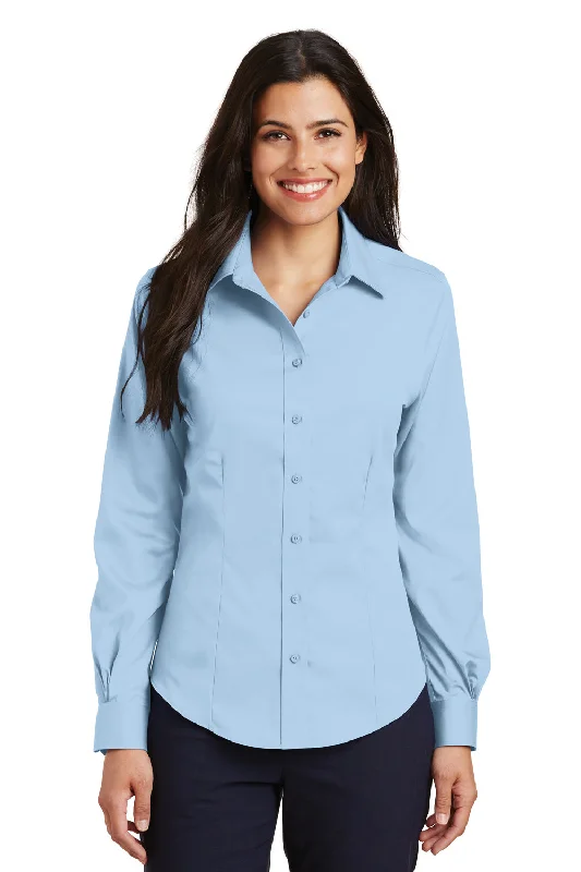 Port Authority Womens Wrinkle Resistant Long Sleeve Button Down Shirt - Sky Blue - Closeout