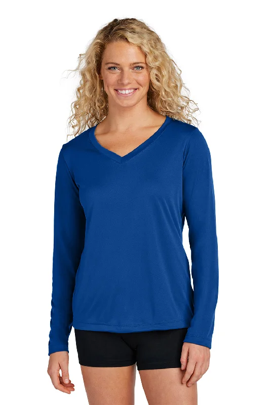 Sport-Tek Womens Competitor Moisture Wicking Long Sleeve V-Neck T-Shirt - True Royal Blue