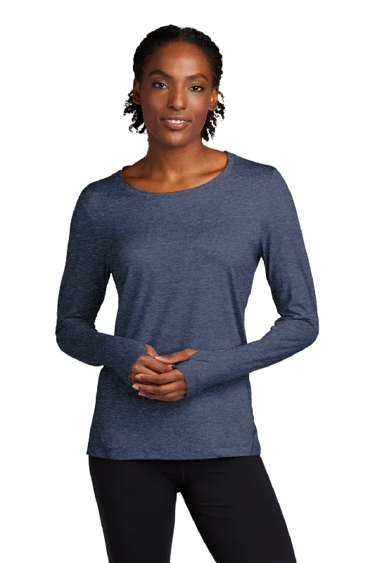 Sport-Tek Womens Exchange 1.5 Long Sleeve Crewneck T-Shirt - Heather Dark Denim Blue